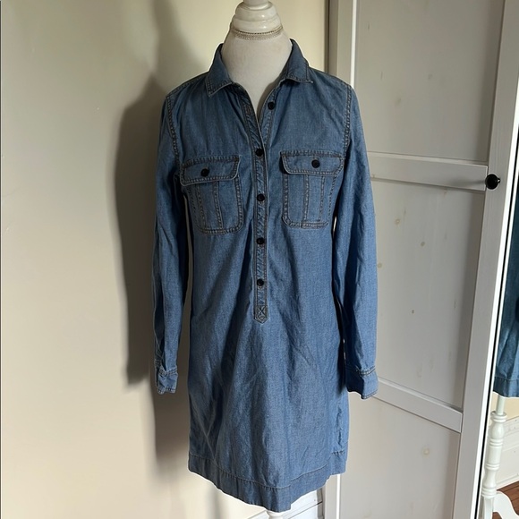 J. Crew Factory Blue Chambray Lightweight Western Shirtdress Size Small - Picture 1 of 10